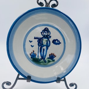 Vintage M.A. Hadley Pottery Plate - Hand Painted Farmer Design - 8&quot; Plate