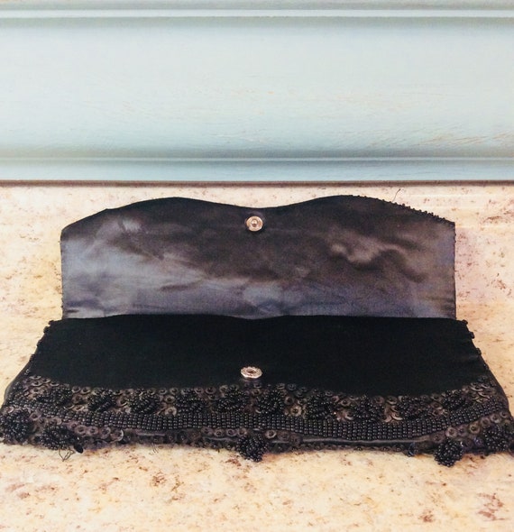 Purse, Vintage beaded clutch, black envelope bag - image 2