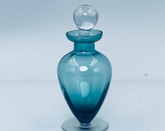 Vintage Italian Empoli Art Glass Perfume Bottle - Teal MCM Vanity Decor