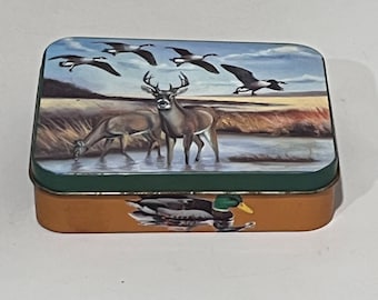 Vintage Tin Box Depicting Elk And Ducks - Great Gift For Dad