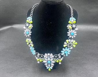 Joan Rivers Floral Statement Necklace-Bold Blue, Lime And Crystal Rhinestones