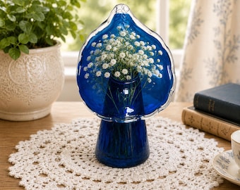 Vintage kobaltblaue Glasvase in Knospenform – Aronstab – Spatenförmige Blumenvase