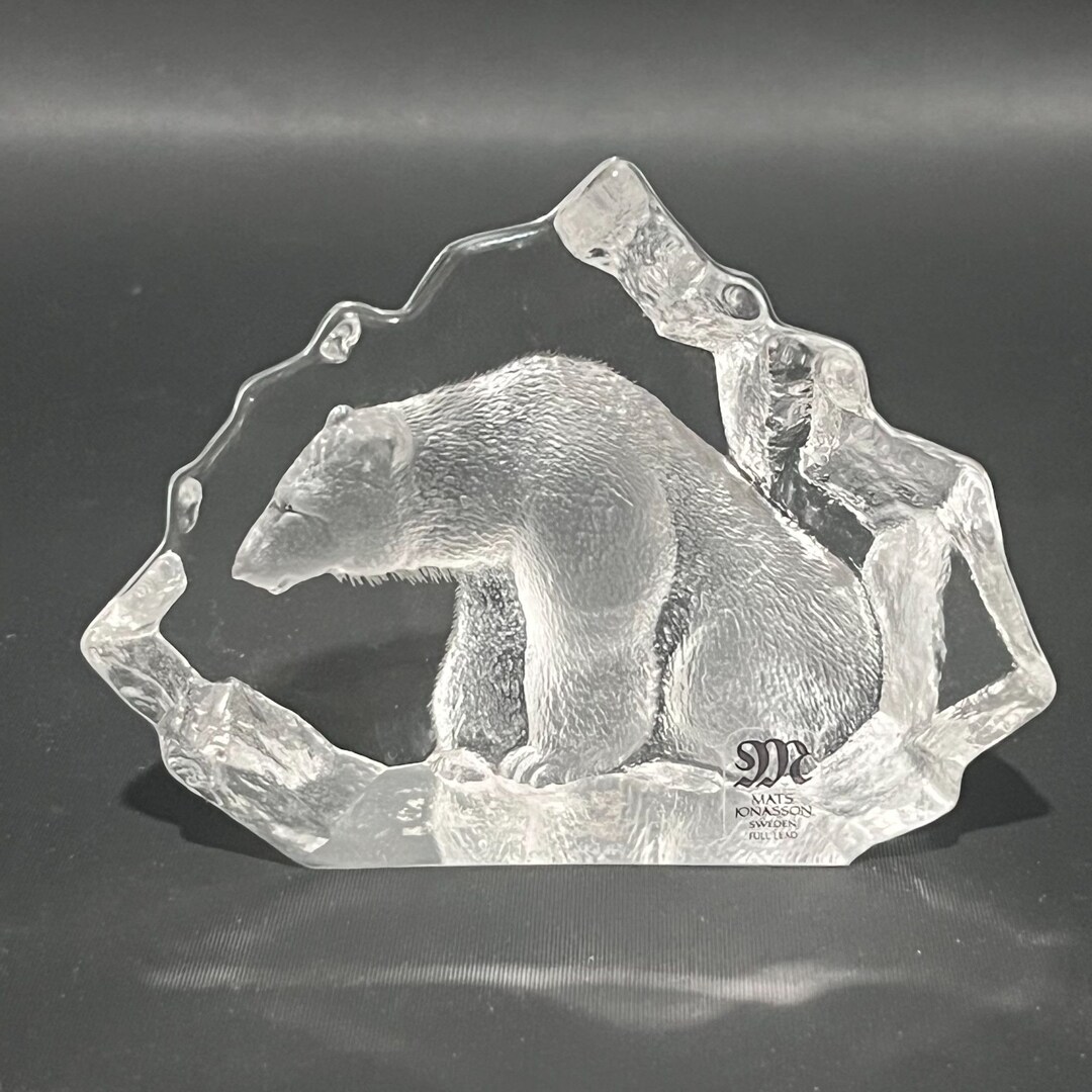 Mats Jonasson Signed Crystal Etched Polar Bear 2.75 Etsy