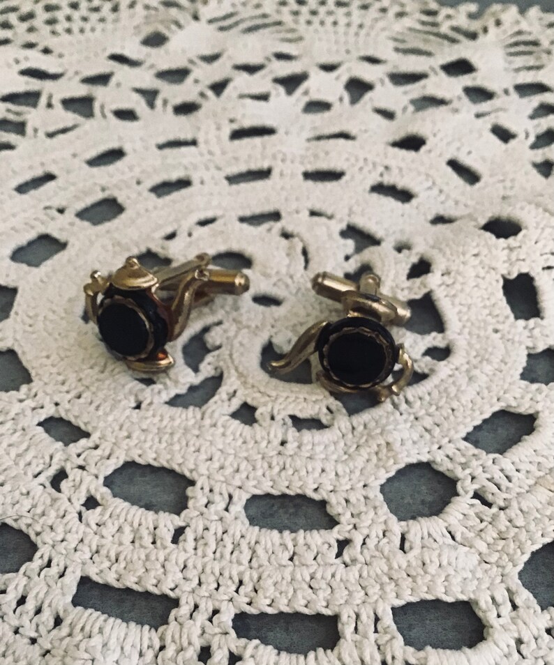 Cuff links teapot vintage black jewelry