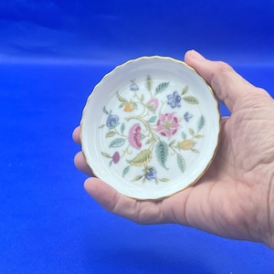 Minton Haddon Hall Bone China Pin Dish-Or Butter Pat Plate - Made in England-Floral Scalloped Edge Trinket Plate