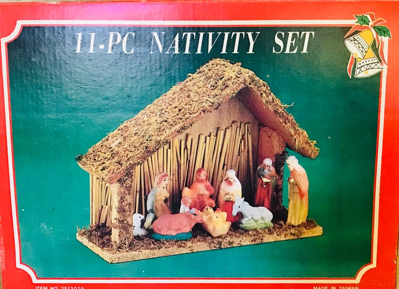 NOS 11 Piece Nativity Set With Stable in Original Box Etsy