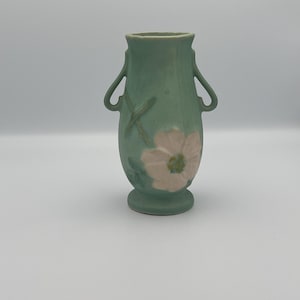 Vintage Weller Pottery Vase - 1940s Dogwood Pattern Green Matte Glaze - American Art Pottery