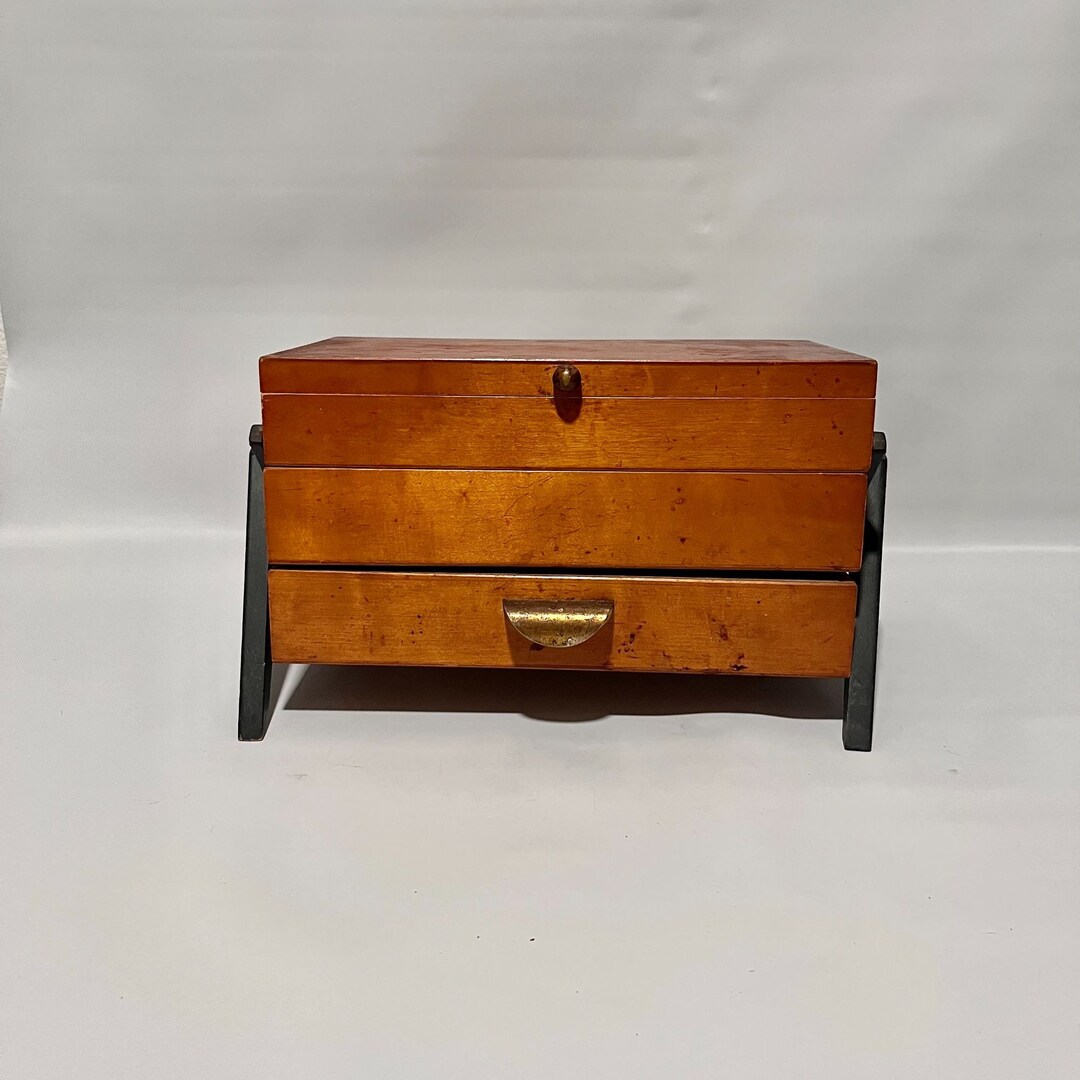 Vintage Wood Sewing/tool Box With Drawers Etsy