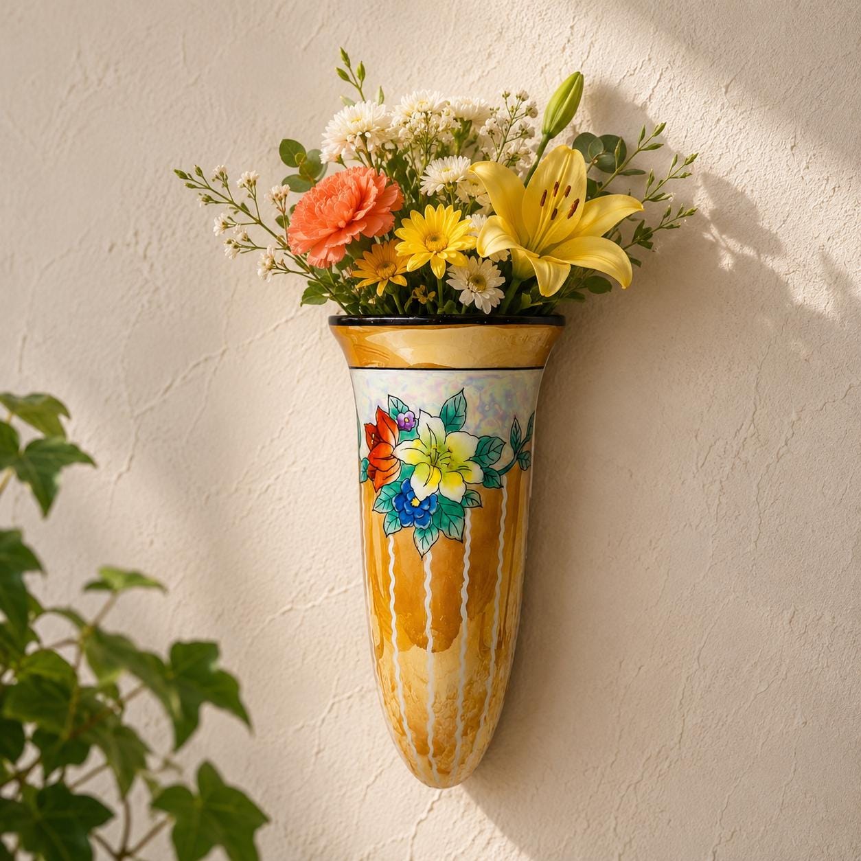 Vintage Noritake Wall Pocket Vase - Hand Painted Floral Porcelain