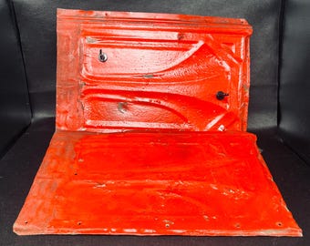 Antique Tin Ceiling Tiles - Salvage Pair - Red Set of 2