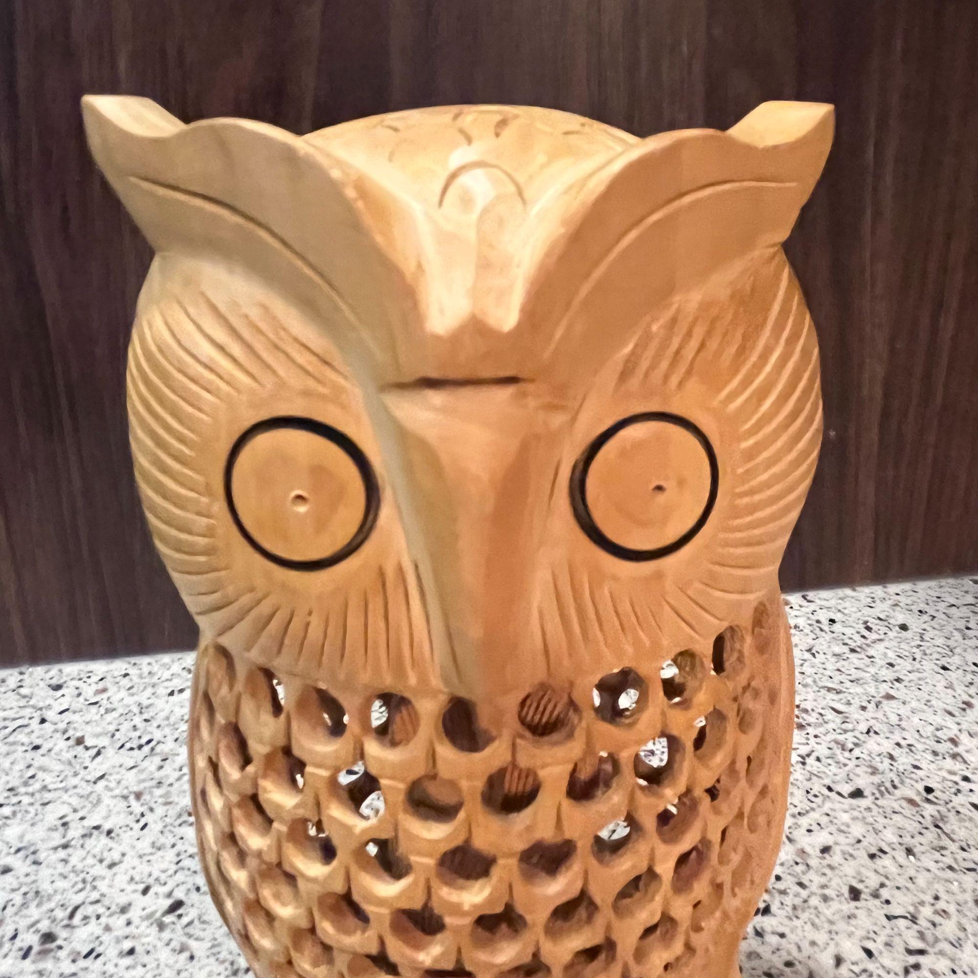 Carved Wooden Owl with Baby Owl Safely Tucked Inside