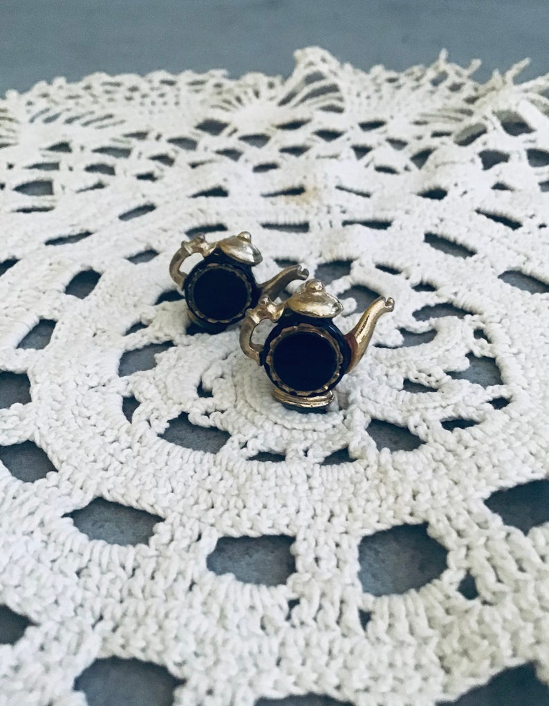 Cuff links teapot vintage black jewelry