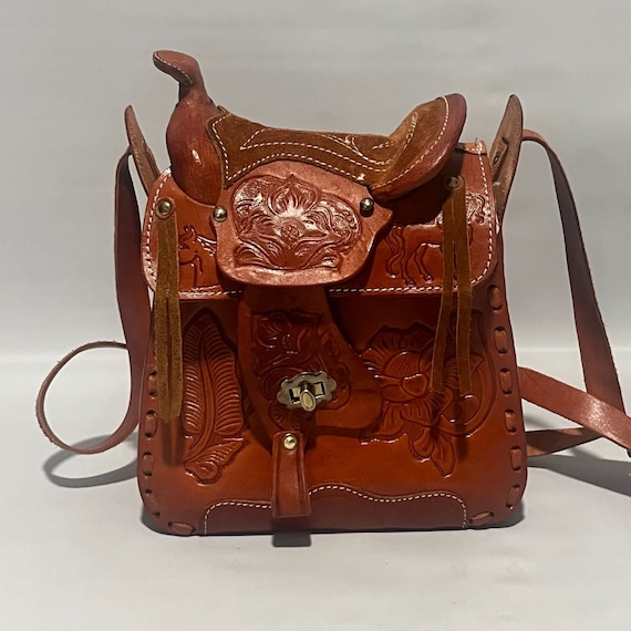 Hand Tooled Leather Cross Body/Should Bag/Saddle … - image 1