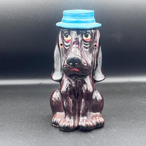 Vintage Cerramic Sad Hound Dog Bank with Blue Hat