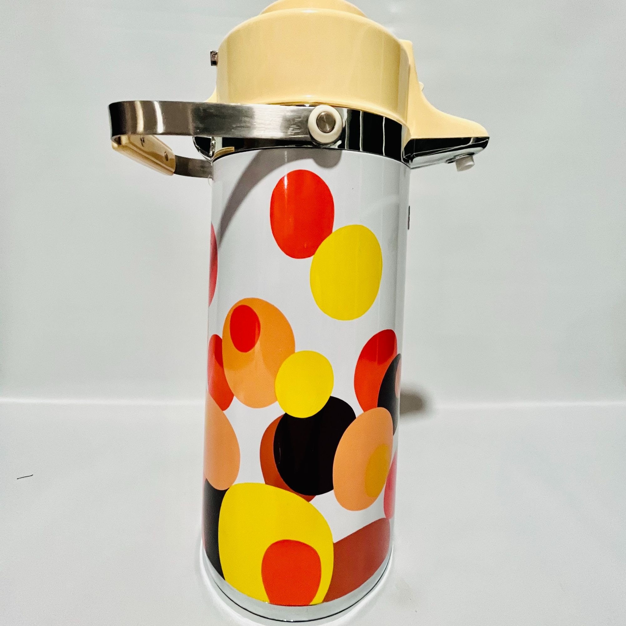 Vintage 1970s Retro Floral Patterned Pump Thermos by Everest Airpot 