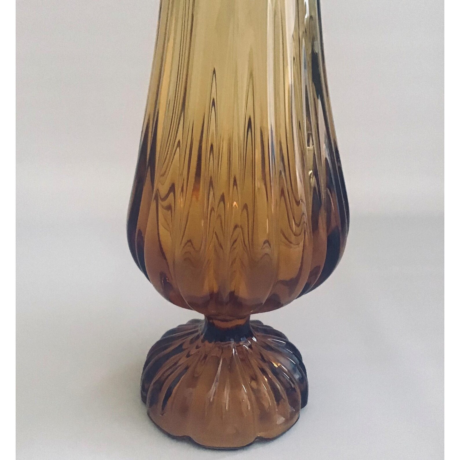 L E Smith Amber Swung Vase Ribbed on Pedestal Etsy