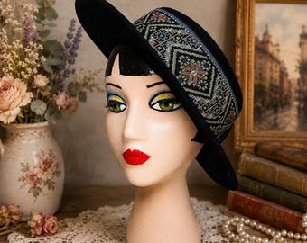 Vintage Bollman Wool Felt Hat with Tapestry Band - Made in USA