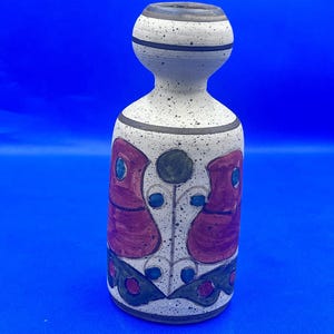 Vintage Mexican Tonala Pottery Bottle with Bird Motif-Hand Painted Folk Art Vase