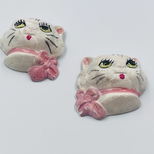 Vintage Miller Studio Chalkware Cat Wall Plaques - 1960s Kiitsch Decor