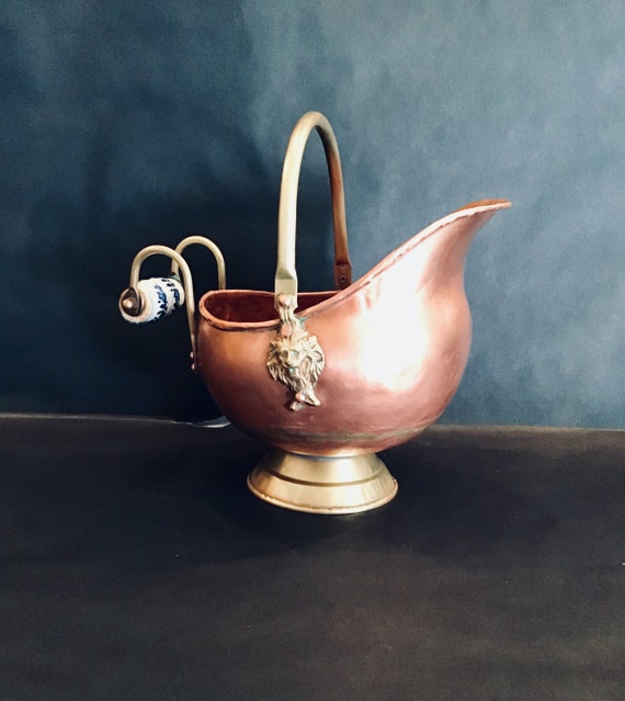 Small Copper Coal Scuttle Hon Ash Bucket - Copper Fireplace Ash Bucket Small Copper Coal Scuttle Hon Ash Bucket - Copper Fireplace Ash Bucket
