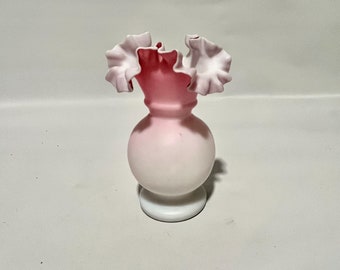 Antique Glass Ruffled Vase Pink Ambre