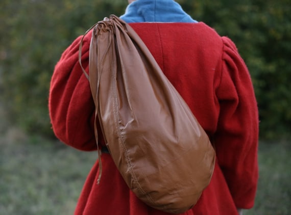 Large medieval style sausage leather bag