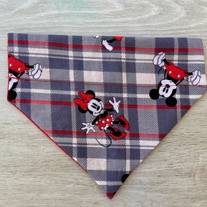 personalized Mickey Minnie dog bandana, over the collar Disney bandana, plaid bandana, Disney dog bandana, cat bandana, dog/cat neckwear,