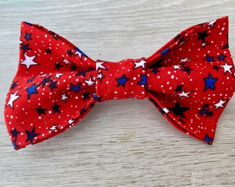 dog/cat bow tie, patriotic bow tie, velcro bow tie, collar accessory, red, white and blue bow tie, star bow tie