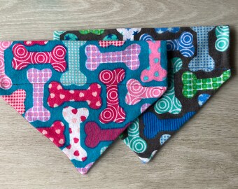 Dog bandana, over the collar bandana, dog bones bandana, dog collar accessory,