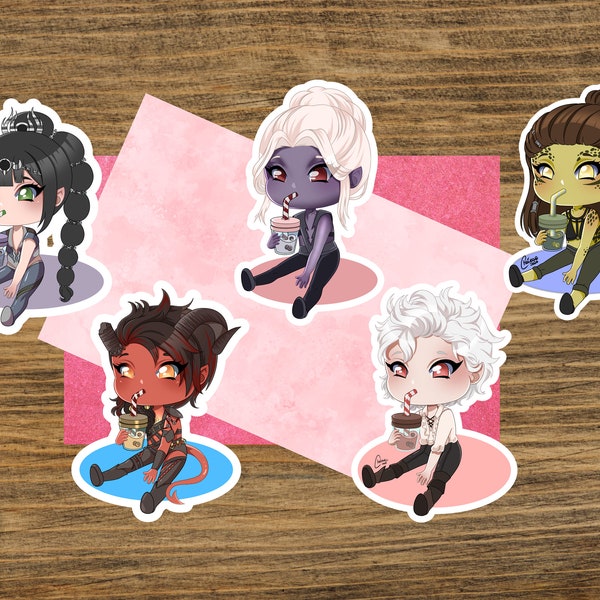 Baldur's Gate 3 Stickers of Astarion, Karlach, Shadowheart, Minthara, Lae'zel Bubble Tea, cute gift for gamers, sticker for notebook laptop