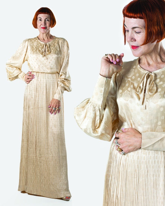 Vintage 80s beige silk dress by Ungaro Parallèle … - image 1