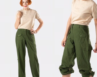 Vintage 90s Escada Sport cargo pants - olive green cotton wide leg trousers - designer streetwear / sportswear / skater style - size S / M
