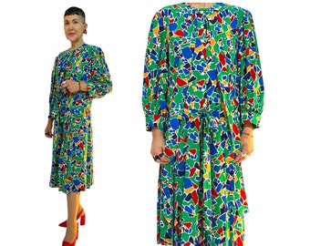 Stunning Saint Laurent  Rive Gauche  70s 80s colourful graphic floral print  - feels like silk - Made in France - size S/M