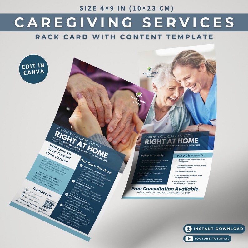 Patient Rack Card Senior Care Rack Card Template Caregiver Handout Home Care Info Sheet ...