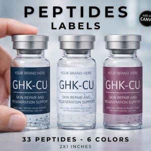 Professional peptide vial label Canva template set for clinics and wellness businesses