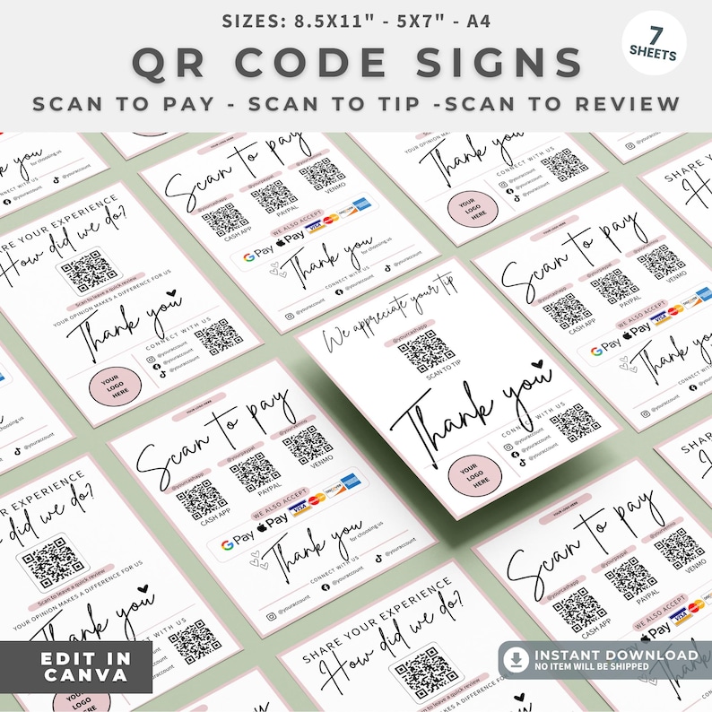 Scan To Pay Template | QR Code Sign for Small Business (Digital Download) image 5