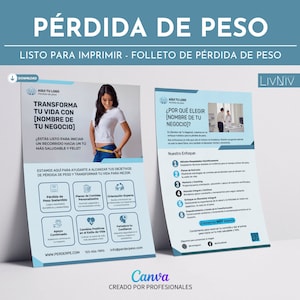 Folleto Para la Perdida De Peso  Plantilla editable en Canva para Mercadeo para Manejo de Peso  Weight Management Flyer in Spanish