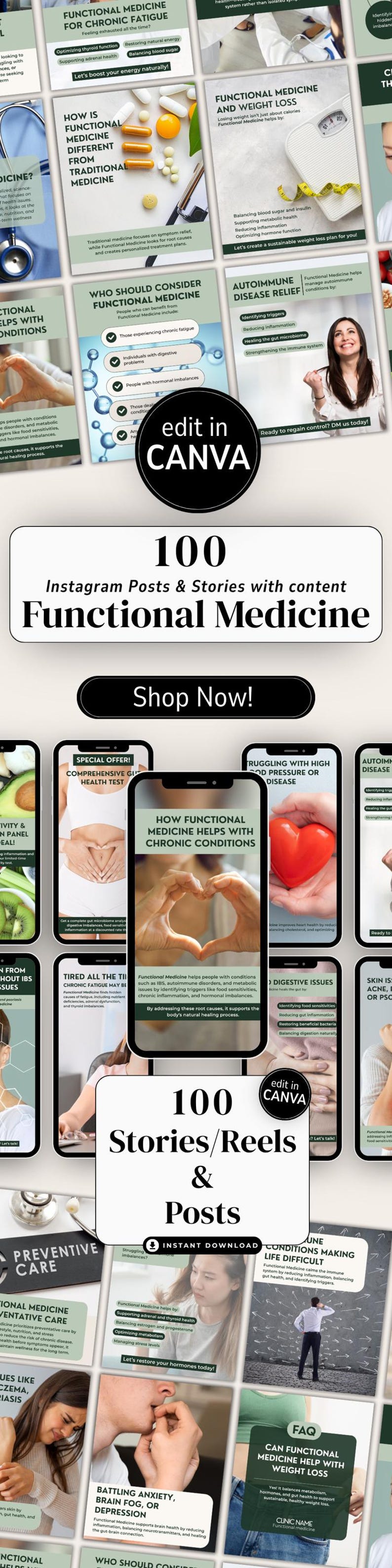 Functional Medicine Social Media Template Naturopath Marketing Gut Health Bundle Canva Editable Holistic Medicine Instagram Post Wellness image 12