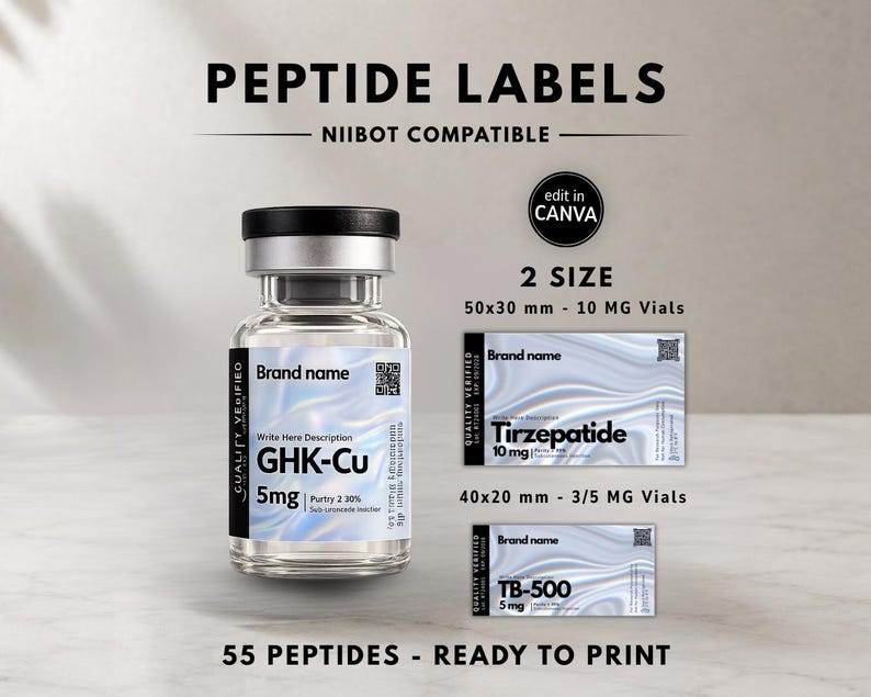 Peptide Vial Label Templates Niimbot Printable Labels Holographic Medical Vial Sticker image 5