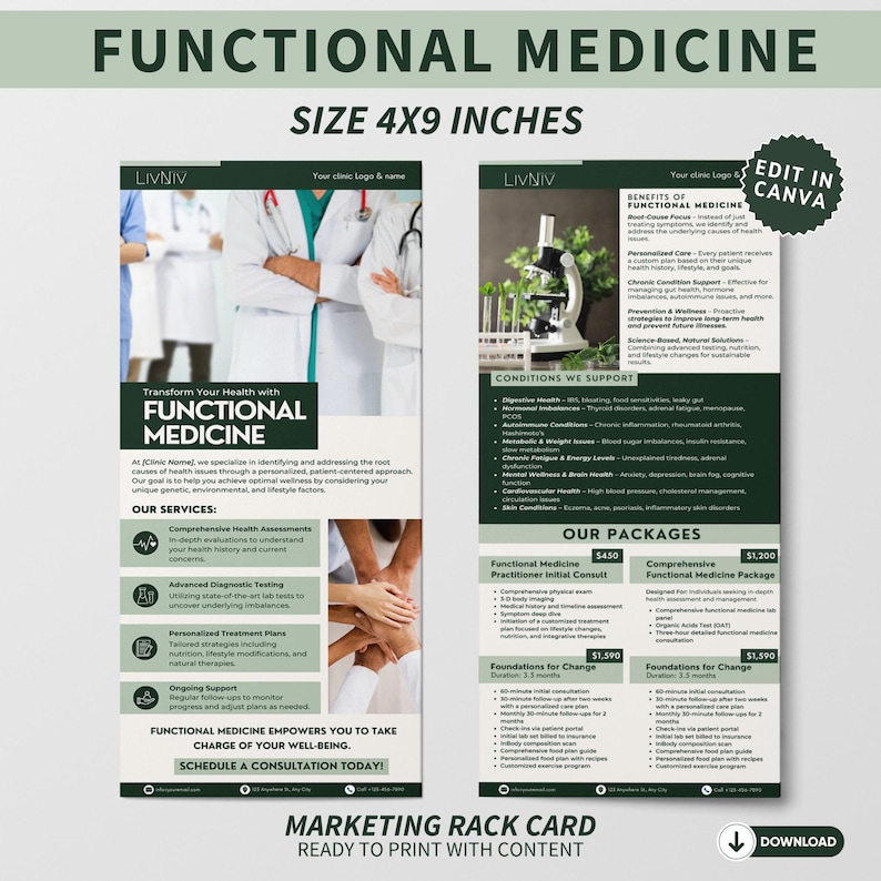 Functional Medicine Brand Integrative Medicine Marketing Bundle Template Medical Social Media Kit Doctor Flyer Medicine Brochure Rack Card image 6