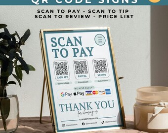 Scan To Pay Template Qr Code Sign For Paypal Qr Code Payment Sign Venmo Virtual Tip Jar Sign Small Business Printable Sign Cashless Payment