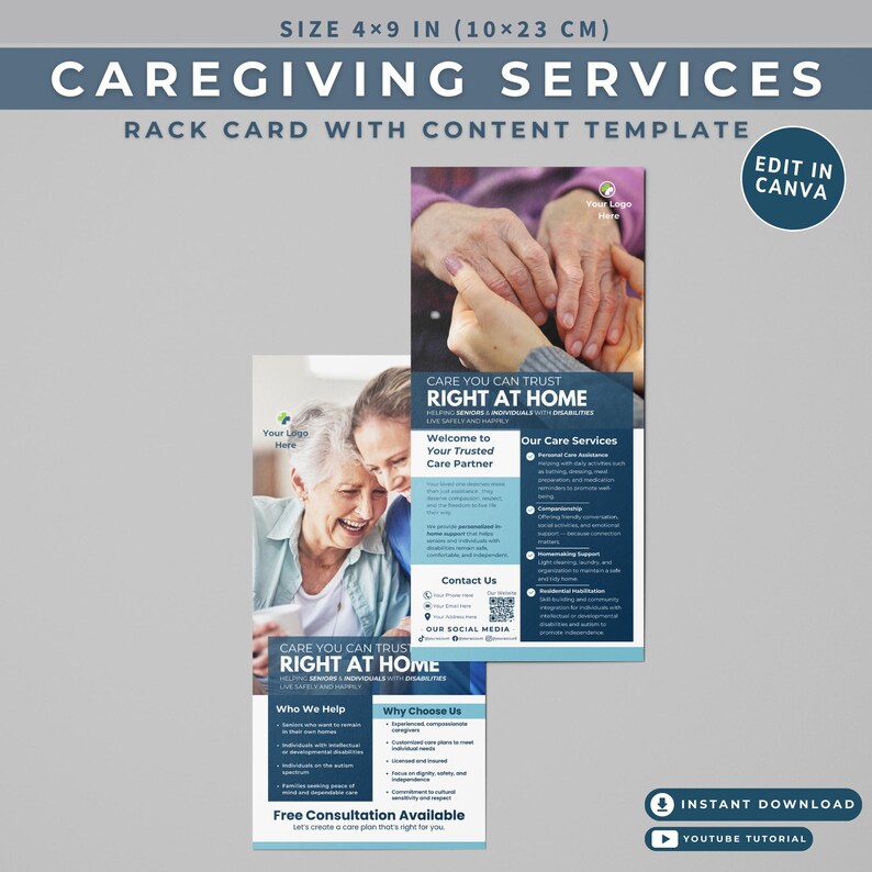 Patient Rack Card Senior Care Rack Card Template Caregiver Handout Home Care Info Sheet ...