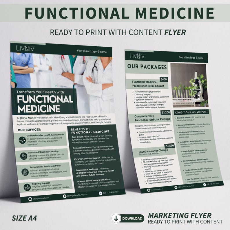 Functional Medicine Brand Integrative Medicine Marketing Bundle Template Medical Social Media Kit Doctor Flyer Medicine Brochure Rack Card image 5