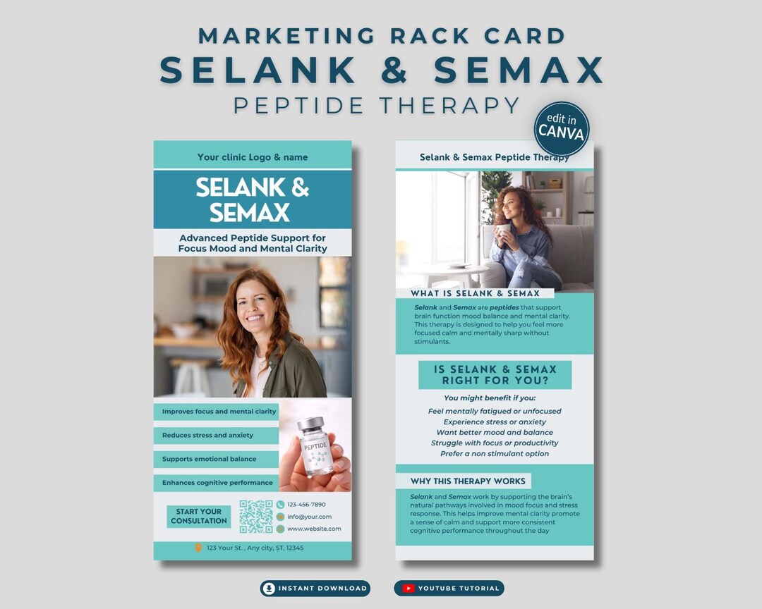 Patient Rack Card Peptide Therapy Rack Card Template Selank Semax Patient Info Canva ...