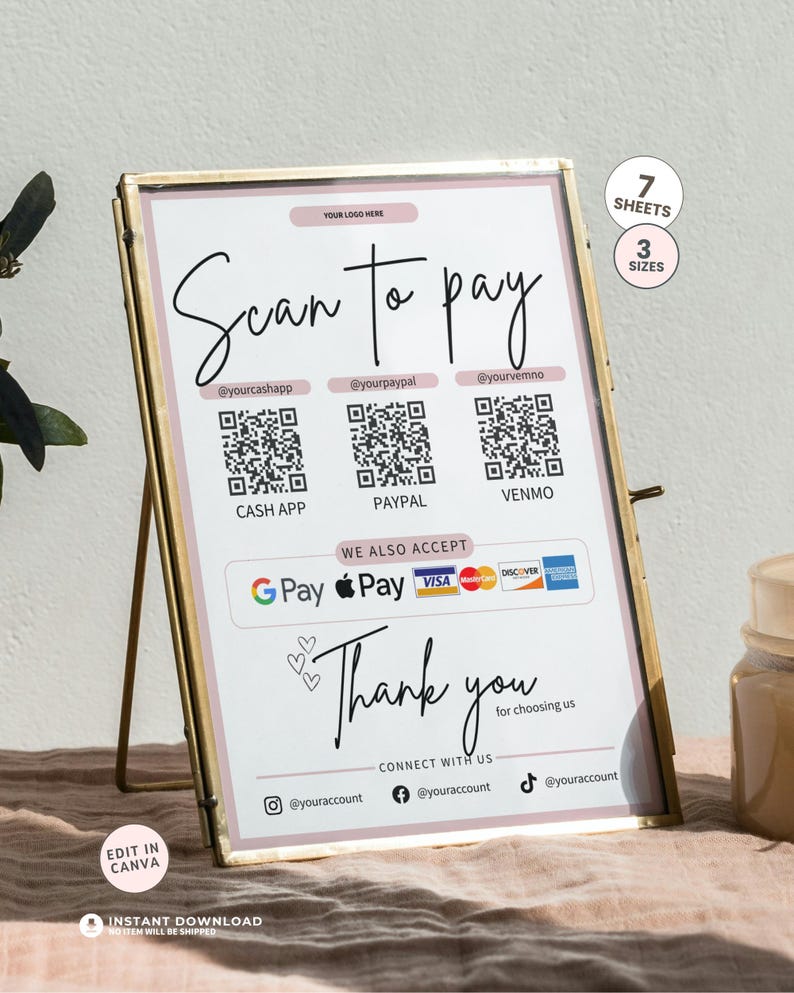 Scan To Pay Template | QR Code Sign for Small Business (Digital Download) image 1