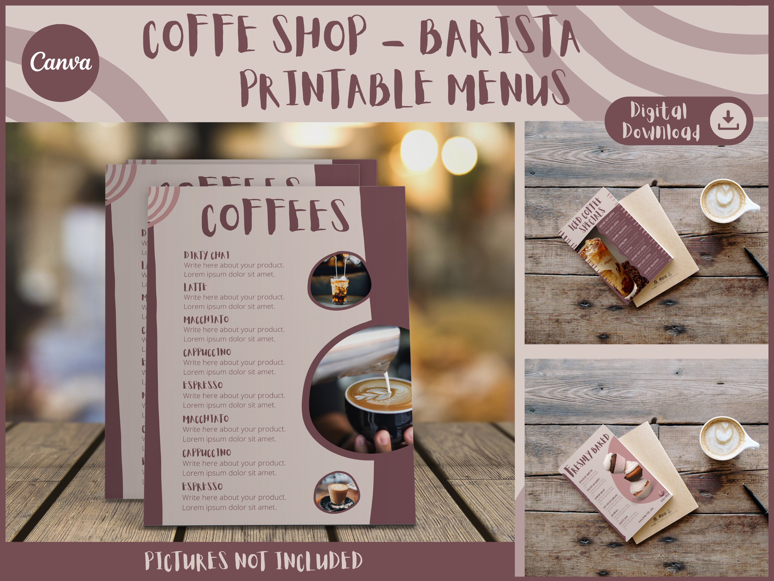 Coffee Shop barista Bakery Menu Pricing Printable Editable List Canva