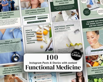 Functional Medicine Social Media Template Naturopath Marketing Gut Health Bundle Canva Editable Holistic Medicine Instagram Post Wellness