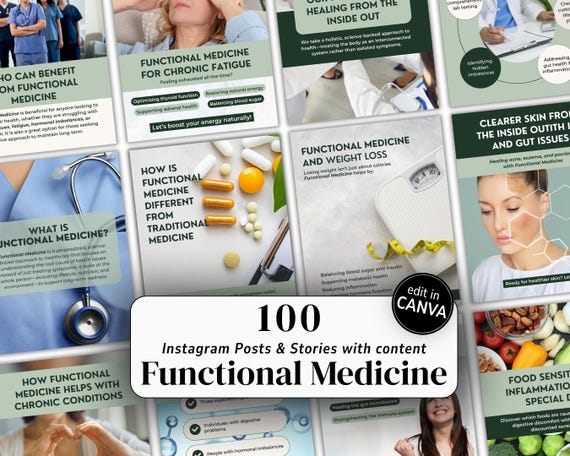 Functional Medicine Social Media Template Naturopath Marketing Gut Health Bundle Canva Editable Holistic Medicine Instagram Post Wellness