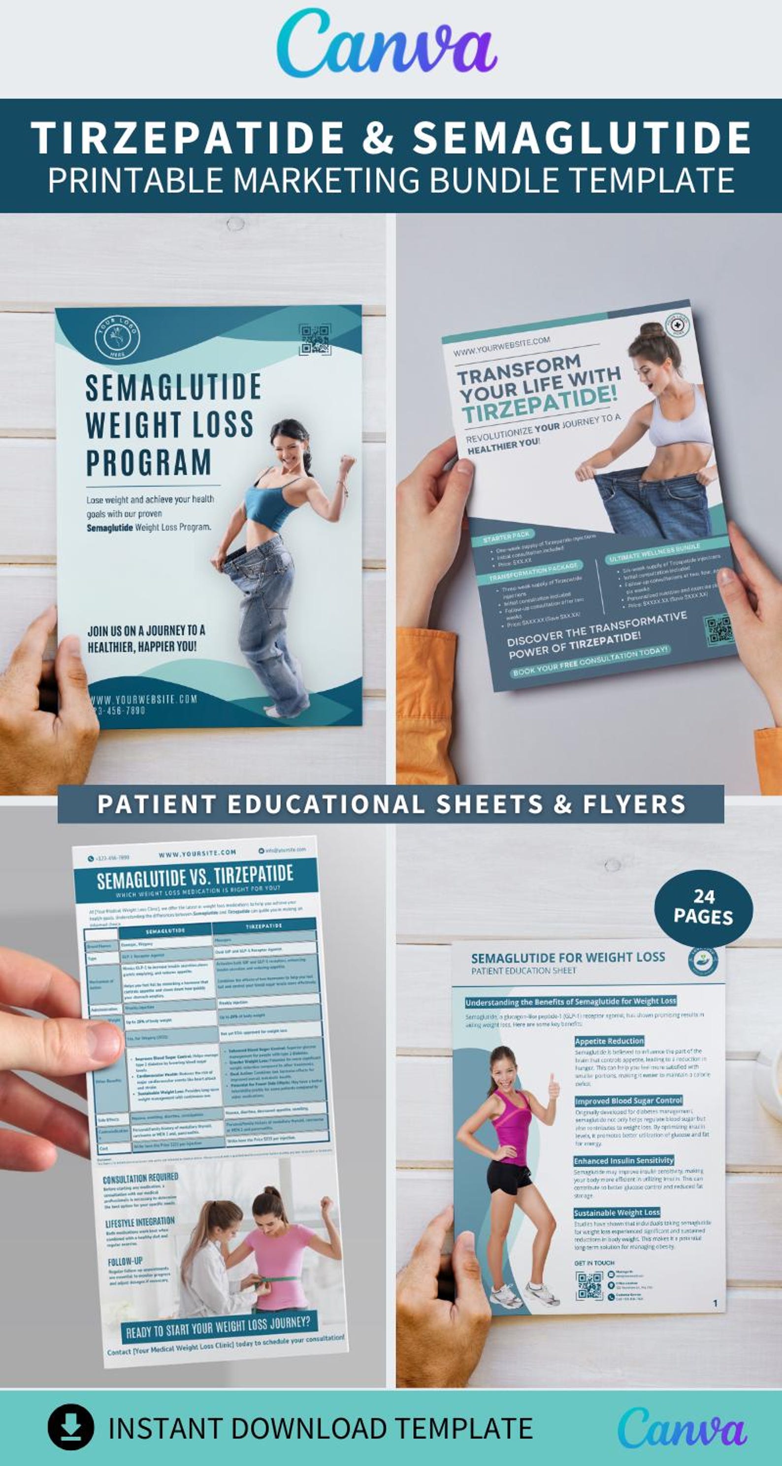 Weight Loss Printable Bundle Tirzepatide Flyer Canva Template ...
