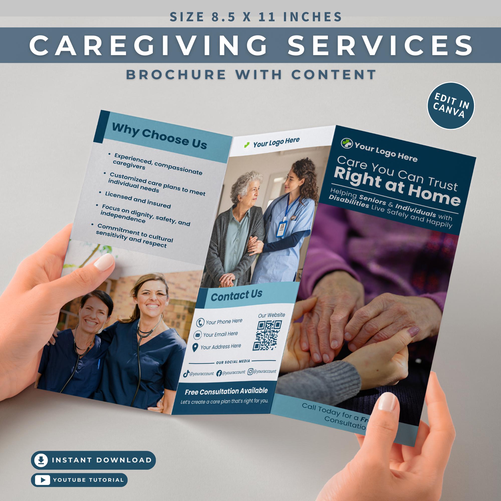 Senior Care Flyer Canva Template Caregiver Handout Home Care Pamphlet ...